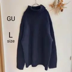 レディース ネイビー 長袖タートルネックセーター Lサイズ