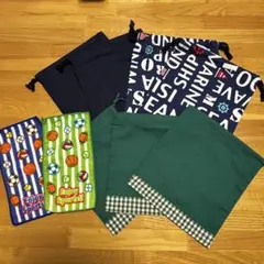 【ハンドメイド】給食袋　男の子　7枚セット　＋　タオルハンカチ2枚