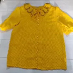 レトロ＊イエロー＊ドットフリル襟ブラウス