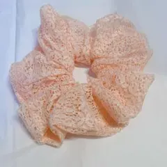 シュシュ レース オシャレ ボリューム オレンジ ヘアアクセサリー