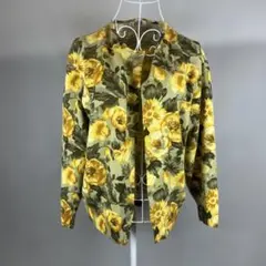 【美品】BIGI ビギ ヴィンテージ 総柄 ウールニットカーディガン 花柄 黄のサムネイル