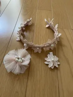 ピンク花モチーフカチューシャセット