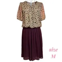 シフォンワンピース ベージュ × パープル 【M】