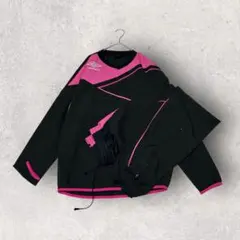 アンブロ ロゴ刺繍 サッカー ピステ ジャージ 上下セット ブラック ピンク L