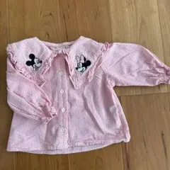 美品プティマイン ギンガムチェックブラウス 90㎝ ミッキー ピンク