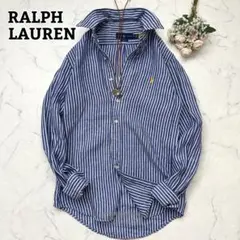 近年モデル【ラルフローレン】リネン ストライプ BDシャツ QR付 ユニセックス