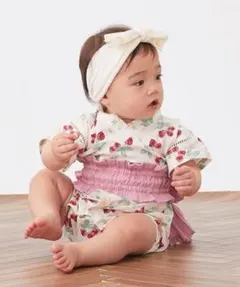 いちご柄　甚平　ロンパース