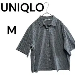 UNIQLO ユニクロ　半袖ブラウス　ギンガムチェック黒　レディースM