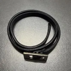 GUCCI グッチ 2連ブレスレット バングル レザー プレート 925 黒