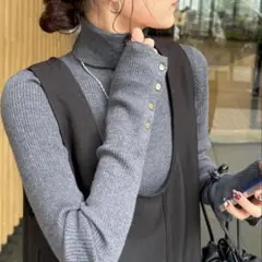 本日限定価格✨ディスコート◎リブ袖口ボタン　タートルネックプルオーバー　グレー