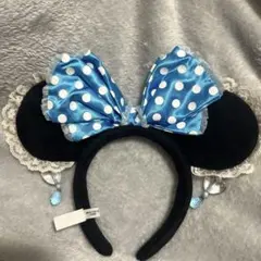 ディズニー ミニー　カチューシャ 水玉模様　イヤリング　水色　ブルー　ハート