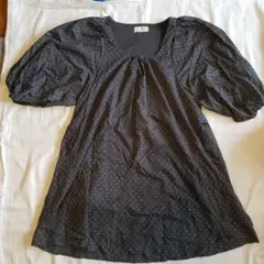 r.p.sダークグレー ドット柄 バルーンスリーブ チュニック