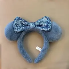 ディズニー　ミッキー耳カチューシャ 青色 スパンコール付き