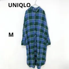 ユニクロUNIQLOチェックシャツワンピース　コットン　Mサイズ　オーバーサイズ