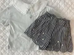 フリル襟Tシャツとギンガムスカートセット　メゾピアノ