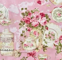 USAコットン　♡薔薇とティーポット　50cm　輸入生地　レア