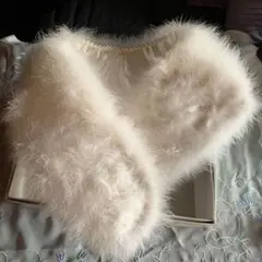 ショール　ホワイト　ダチョウ、羽毛　和洋装　成人式、初詣