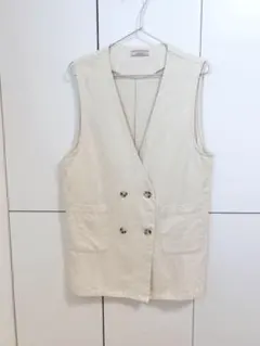 ベージュ ダブルボタン ベスト Mサイズ