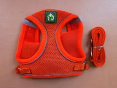 猫用ハーネス M 抜けない 胴輪 反射 メッシュ 小型犬対応 リード付　オレンジ