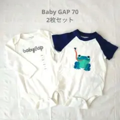 babyGap　ロンパース2枚セット　70　カエル　ロゴ　ネイビー　ホワイト