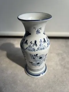 陶器製 花瓶 花模様ブルー＆ホワイト 藍色 草花紋様 陶器　フラーベース