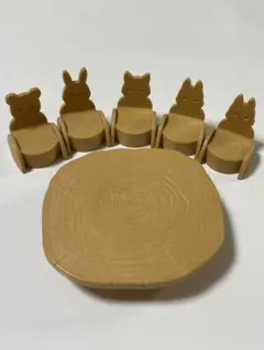 シルバニアファミリー　初期　レトロ　切り株テーブル　イス5脚セット