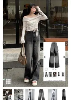 バックカッティングデニムパンツ ブラックのサムネイル