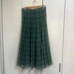 チェック柄 プリーツ ロングスカート グリーン系
