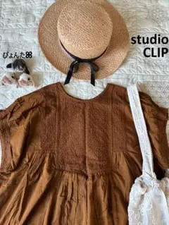 【8/11迄】美品★フロント刺繍ハーフスリーブブラウス＊ブラウンのサムネイル