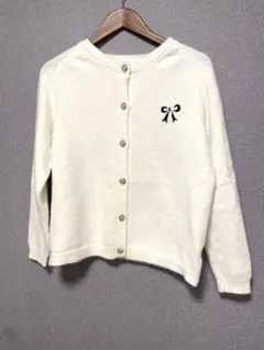 wcloset リボン刺繍カーディガン 羽織り　アイボリー ゴールドボタン 美品
