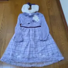 アクシ－ズファムキッズ紫色 リボン刺繍マリ－ちゃん 長袖ワンピース 120cm