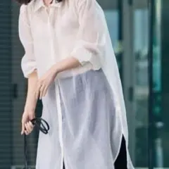 GU ジーユー　シアー　ロングシャツ　ワンピース　アイボリー　人気　M