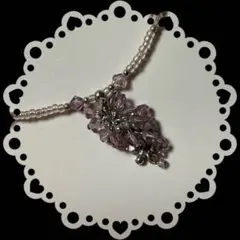 薄紫色のビーズ ネックレスとイヤリングセット