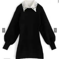 GRL レース襟付きミニワンピース ブラック Mサイズ
