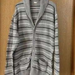 【GU】グレーストライプ ニットカーディガン ＸＬ