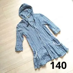 140 シャツ　長袖　フード　チェック　ワンピース 　薄手　キッズ