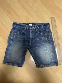 デニムブルー ダメージ加工 ショートパンツ