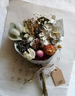 ⑤ ナチュラルミニブーケ スワッグ ドライフラワー 秋色紫陽花 薔薇