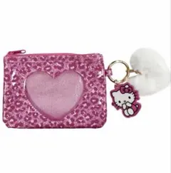お座りキティハート窓フラットコインケースファーチャーム付きポーチ