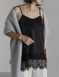 ボンジュールサガン　レーストリムキャミソール　ブラック　黒　トップス　インナー