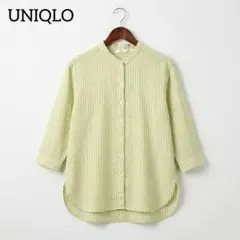 【新品】ユニクロ リネンブレンド ストライプ バンドカラーシャツ 七分袖