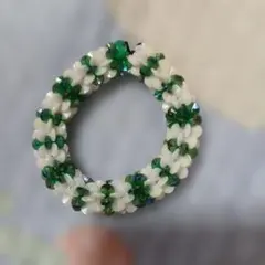 ハンドメイド ビーズリング グリーン ホワイト
