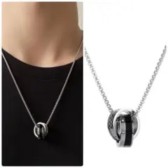 ダブルリング　ネックレス　シンプル　ユニセックス 男女兼用 60cm プレゼント