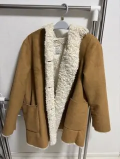 キャメル色 フェイクファー フード付きコート