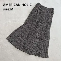 【AMERICAN HOLIC】（M）プリーツロングフレアスカート 小花柄 黒