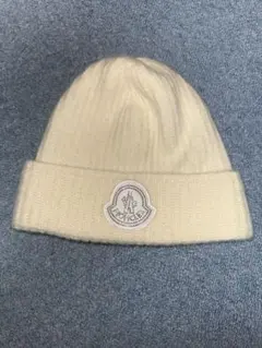 新品】 MONCLER ニットキャップ ウールカシミヤ ロゴ オフホワイト