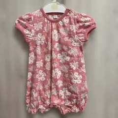 ハイビス柄 フリル袖ロンパース ピンク 70センチ