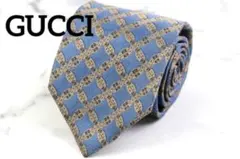 【高級】GUCCI グッチ ネクタイ 青 シルク 100% GG柄 イタリア製