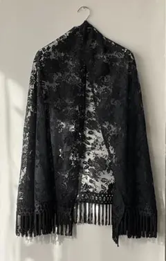 黒 レース ショール フリンジ付き