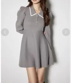 rienda カラーデザインタックミニ ニット ワンピース （GRY）グレー